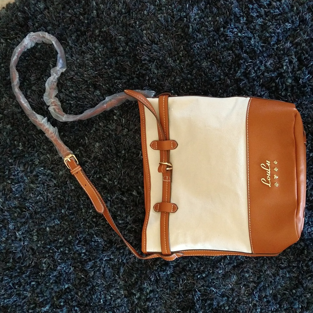 LouLu Tan and White Crossbody Bag